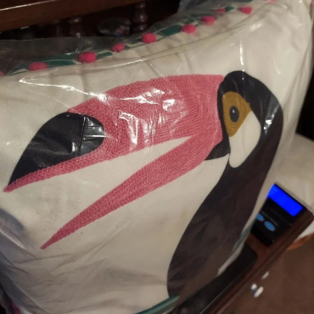Toucan Coastal Tropical Oversized XL Embroidered Accent Pillow BNWT RETIRED 2021